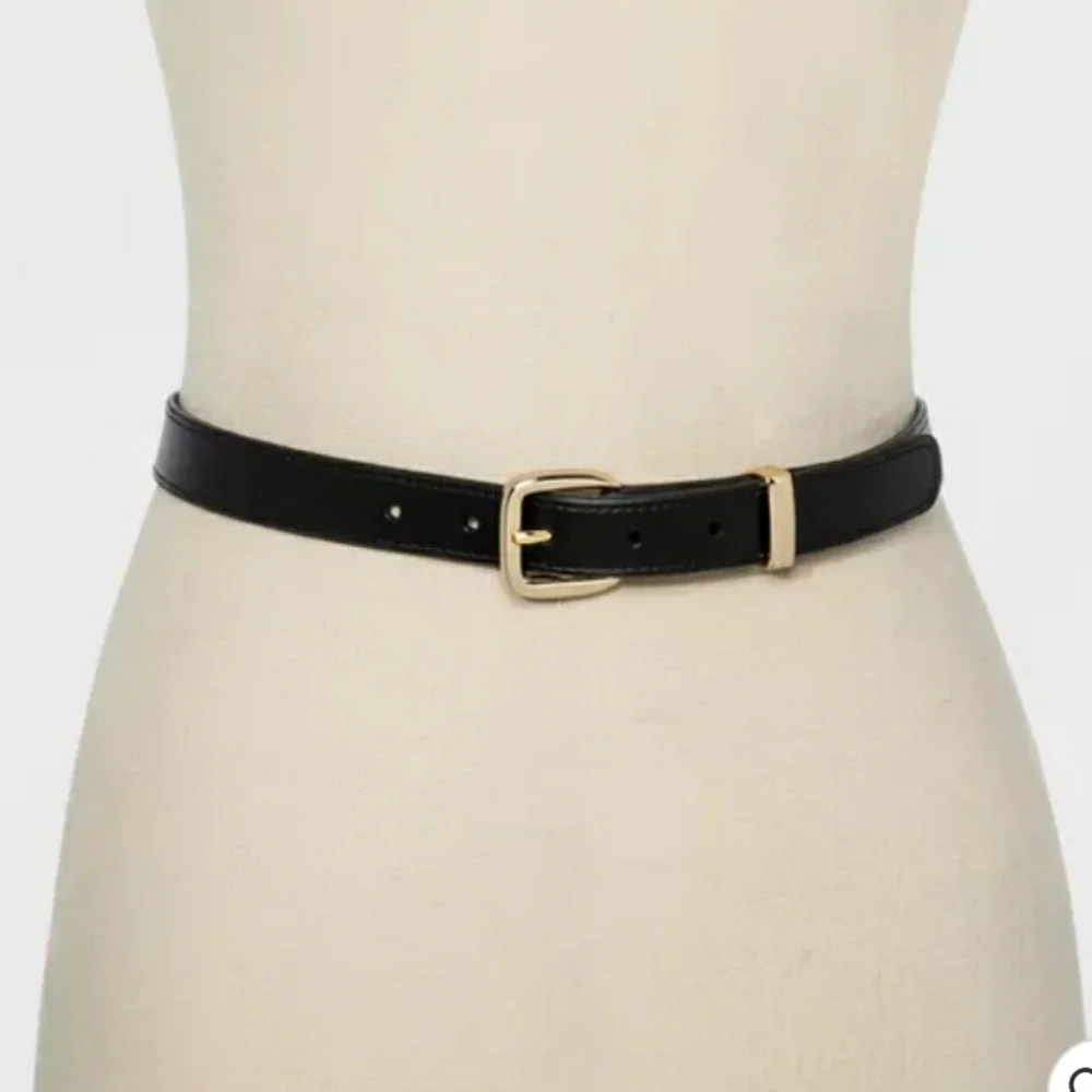 Ava & Viv Black Leather Slim Belt with Gold Buckle